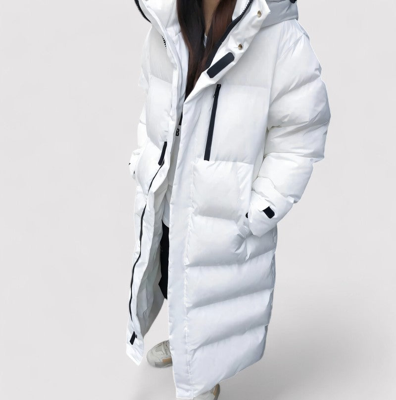 Women's Long Black Waterproof Hooded Puffer Parka Jacket