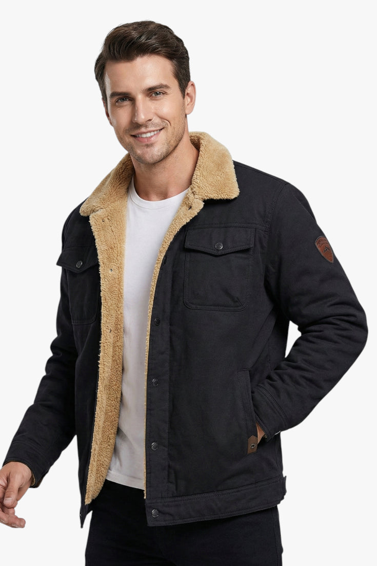 Men's Warm Winter Jacket with Button Closure and Chest Pocket