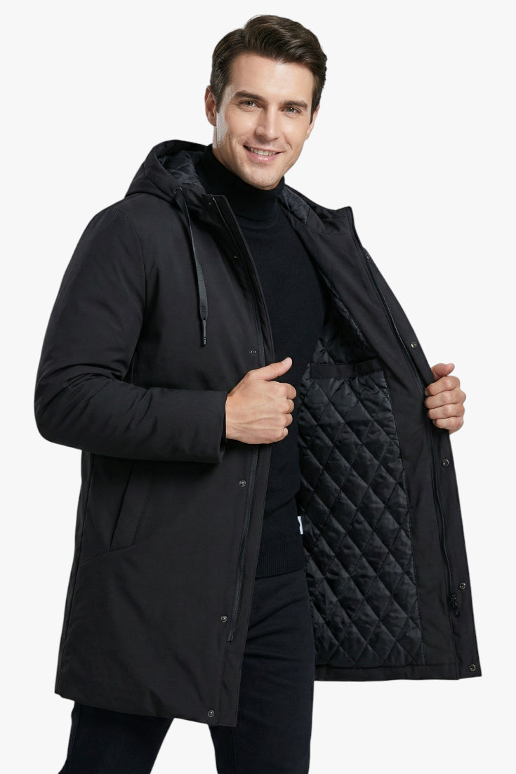 Men's Insulated Parka Jacket with Quilted Lining and Zip Closure