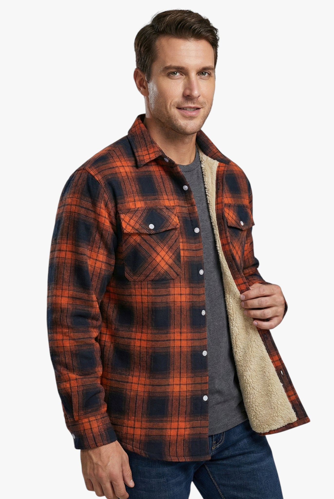 Men's Lined Winter Jacket with Button Closure and Chest Pocket