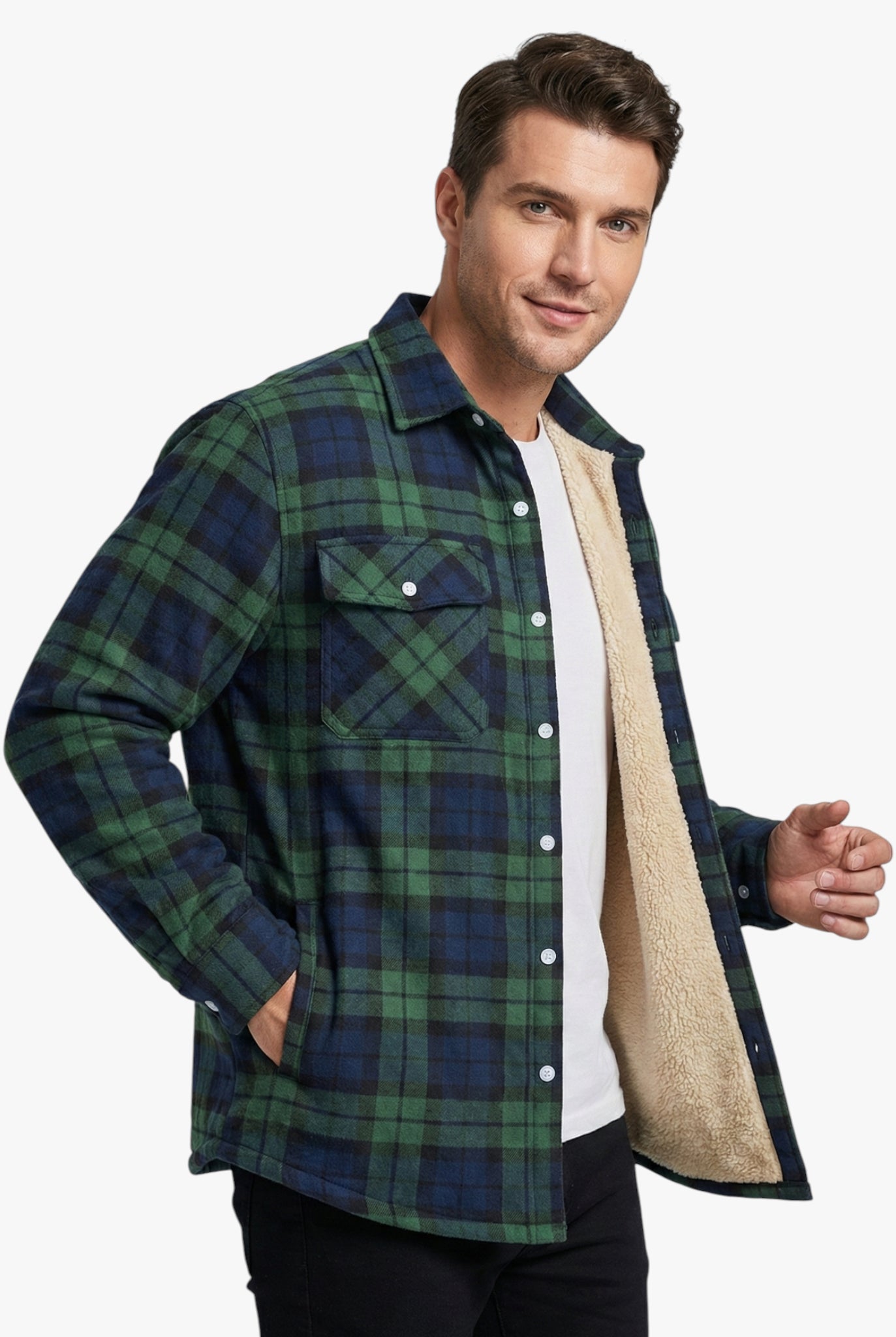 Men's Lined Winter Jacket with Button Closure and Chest Pocket