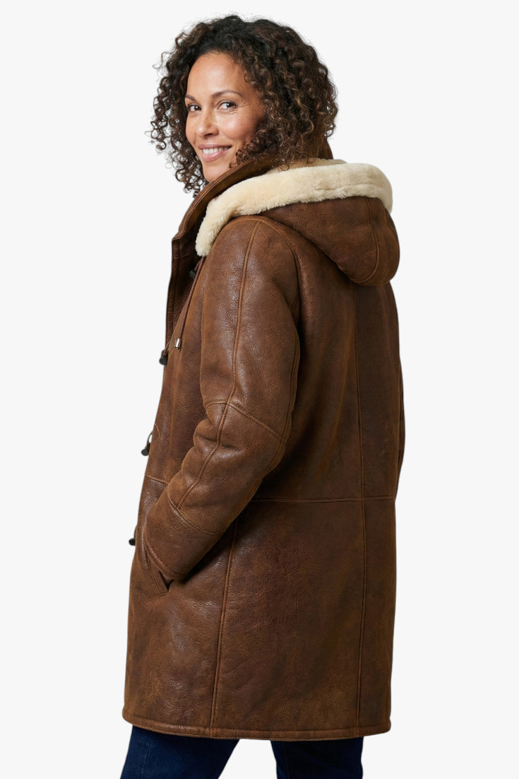 Women's Hooded Longline Coat with Zip Closure and Side Pockets