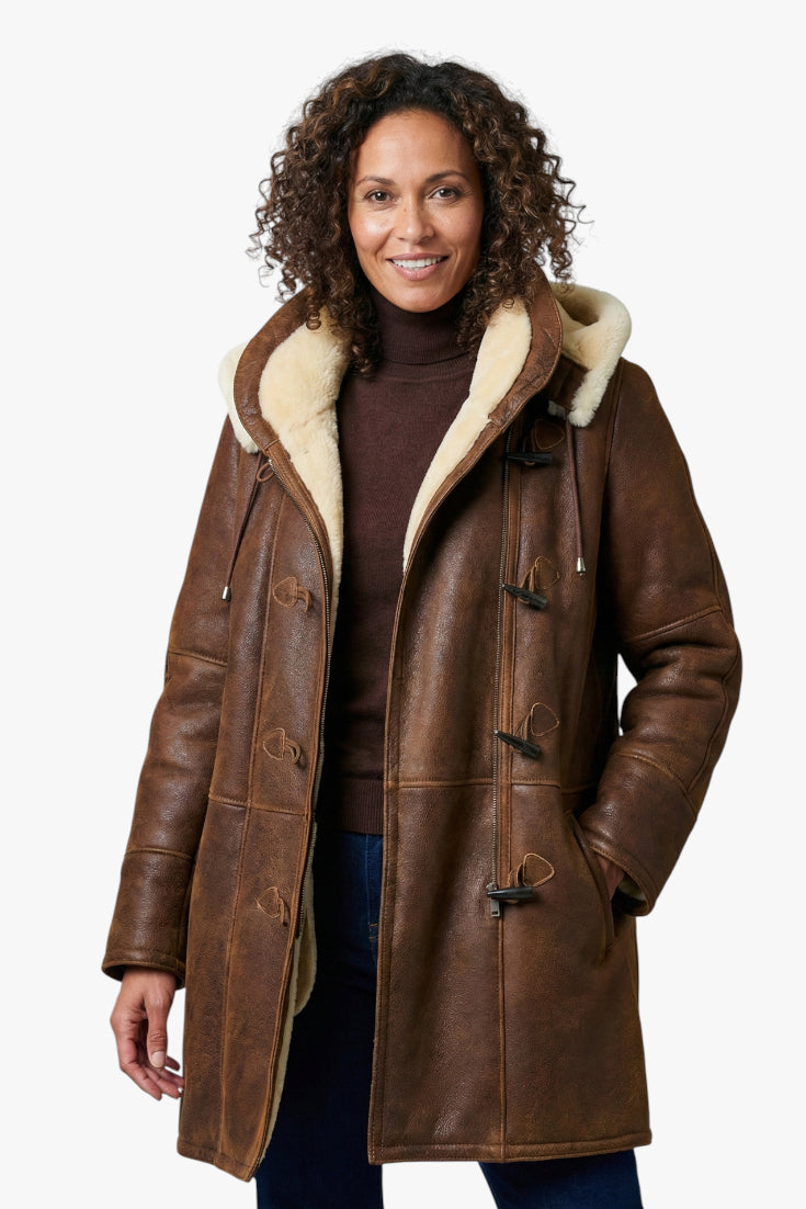 Women's Hooded Longline Coat with Zip Closure and Side Pockets