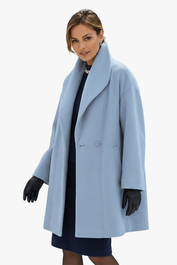 Women's Oversized Longline Coat with High Collar and Side Pockets