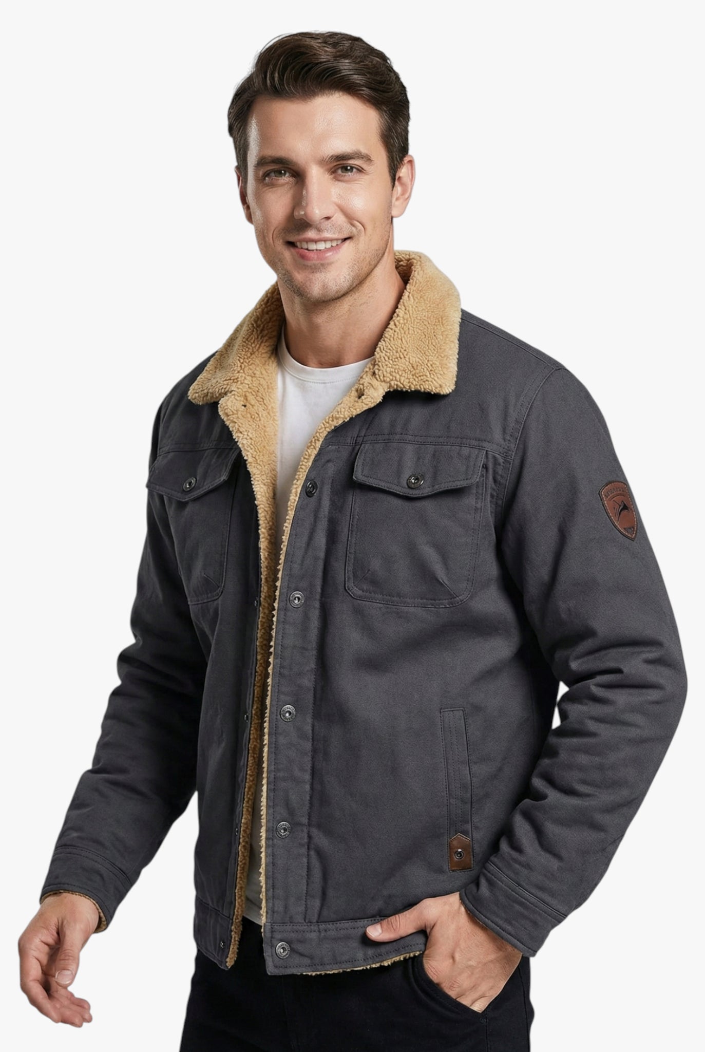 Men's Warm Winter Jacket with Button Closure and Chest Pocket