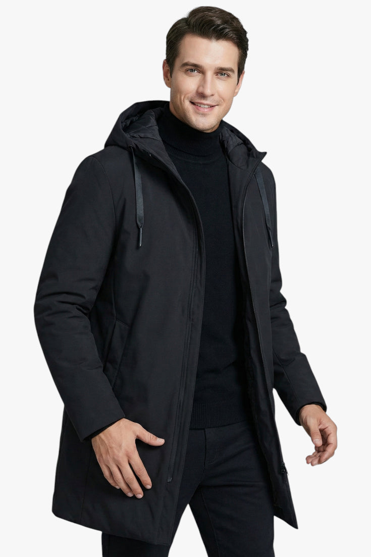 Men's Insulated Parka Jacket with Quilted Lining and Zip Closure