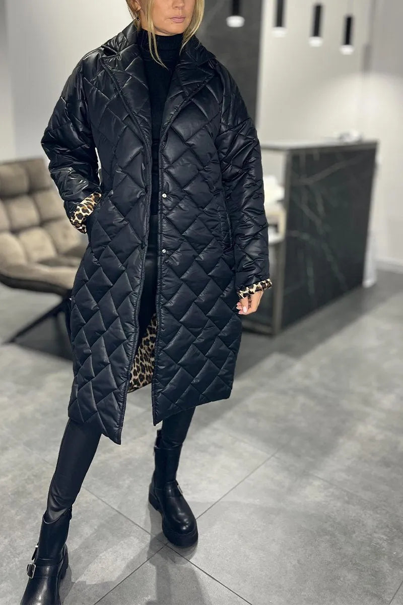 AMBER | REVERSIBLE QUILTED COAT WITH LEOPARD LINING
